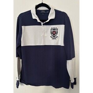 Polo Ralph Lauren Men’s Vintage Rugby Shirt navy And White With Crest Size large
